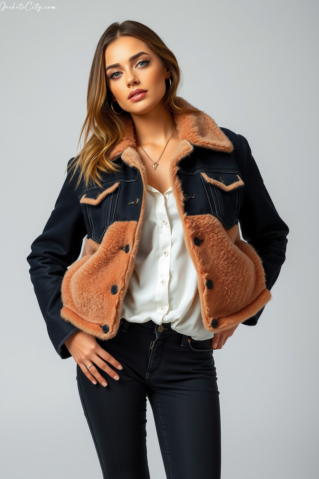 Black Shearling Trucker Jacket Black Denim