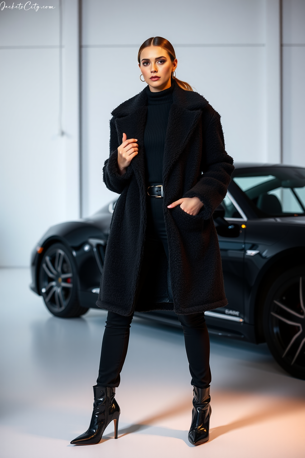 Black Teddy Car Coat Black Professional Outfit