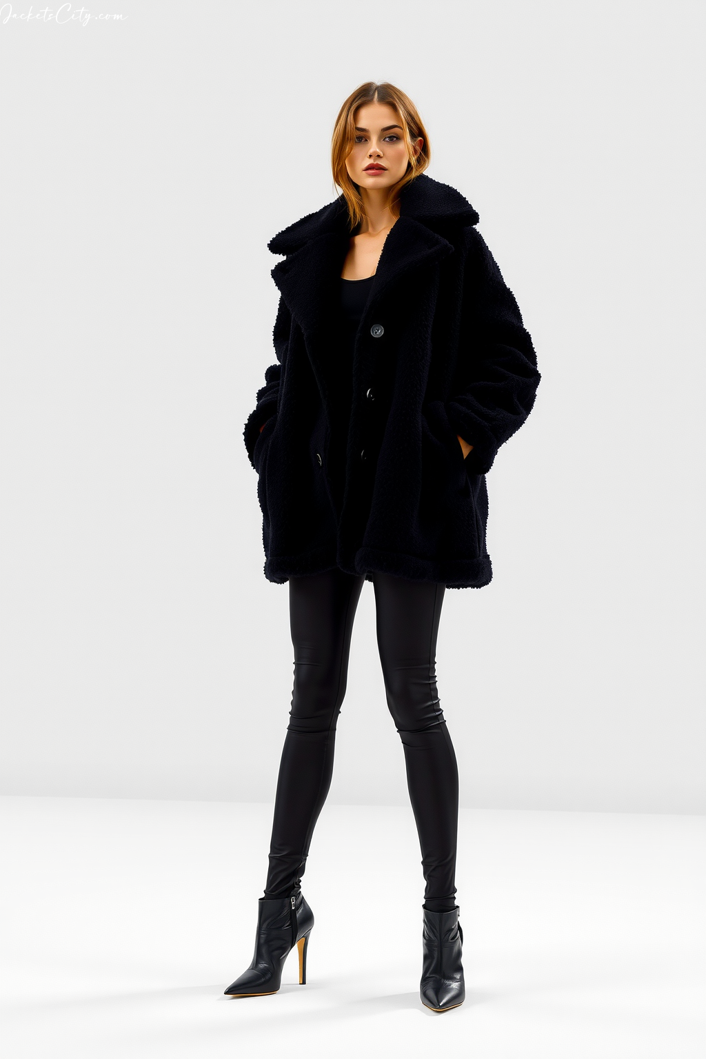 Black Teddy Coat Oversized Black Leggings