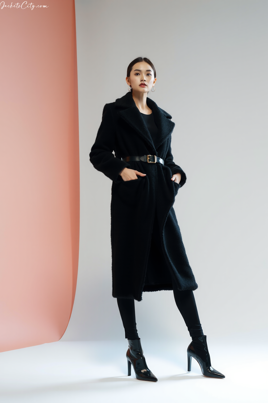 Black Teddy Coat With Belt Black Outfit