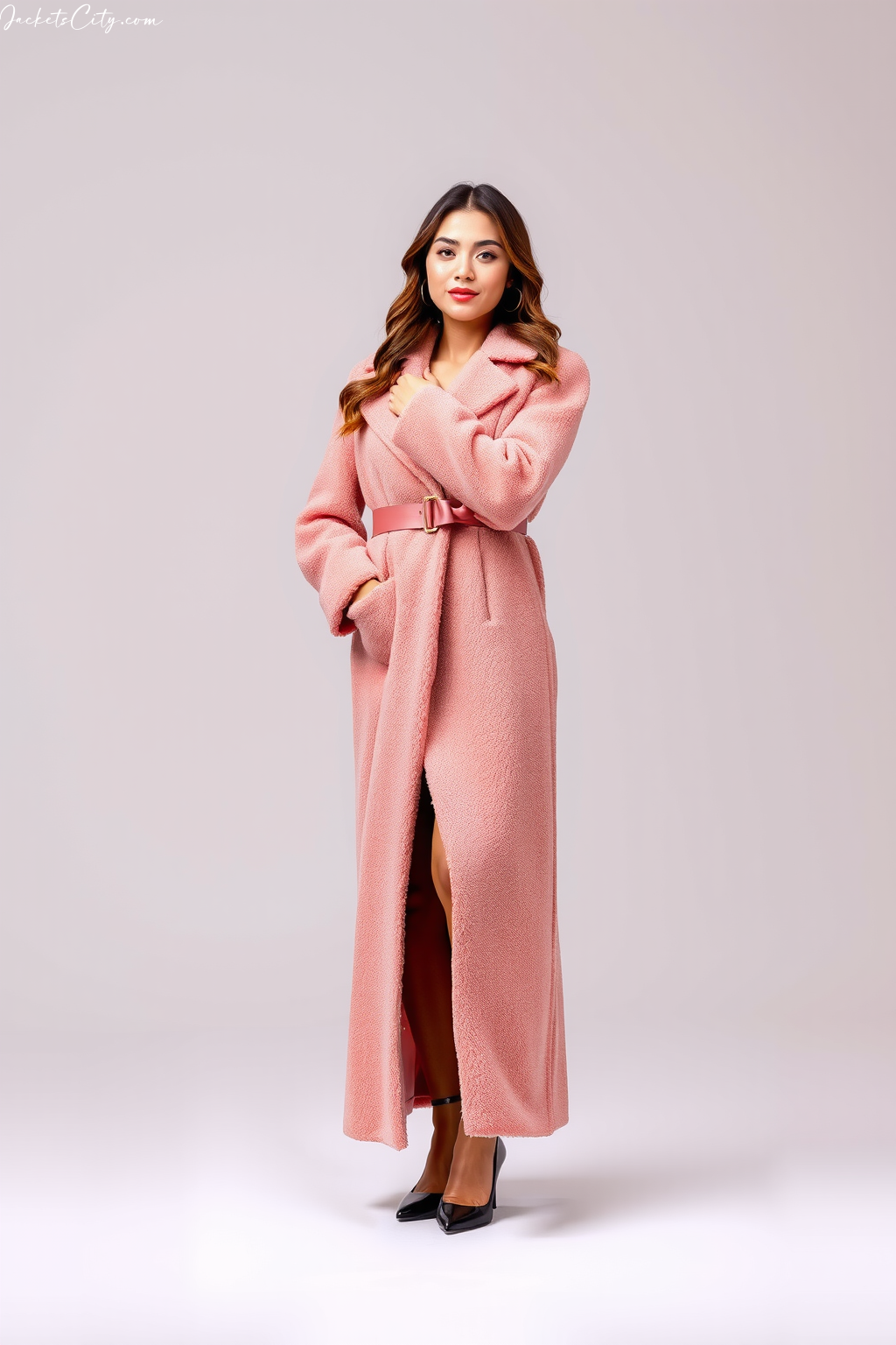 Blush Pink Long Teddy Coat Romantic Outfit