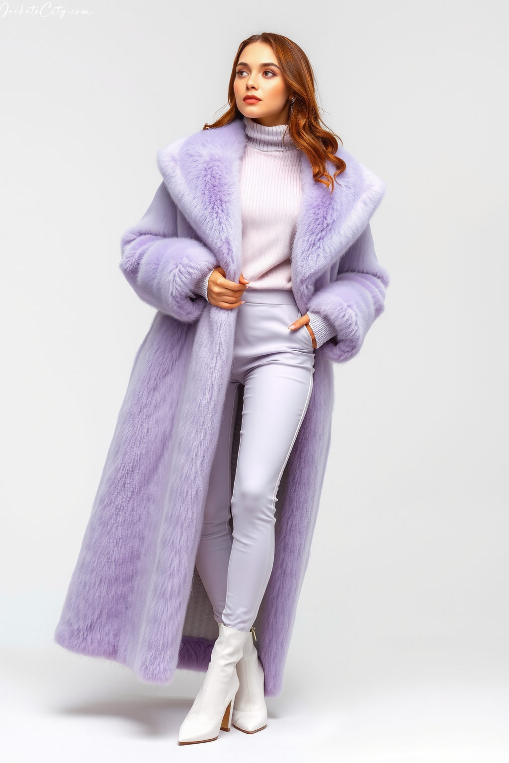 Lavender Long Faux Fur Coat Pastel Outfit