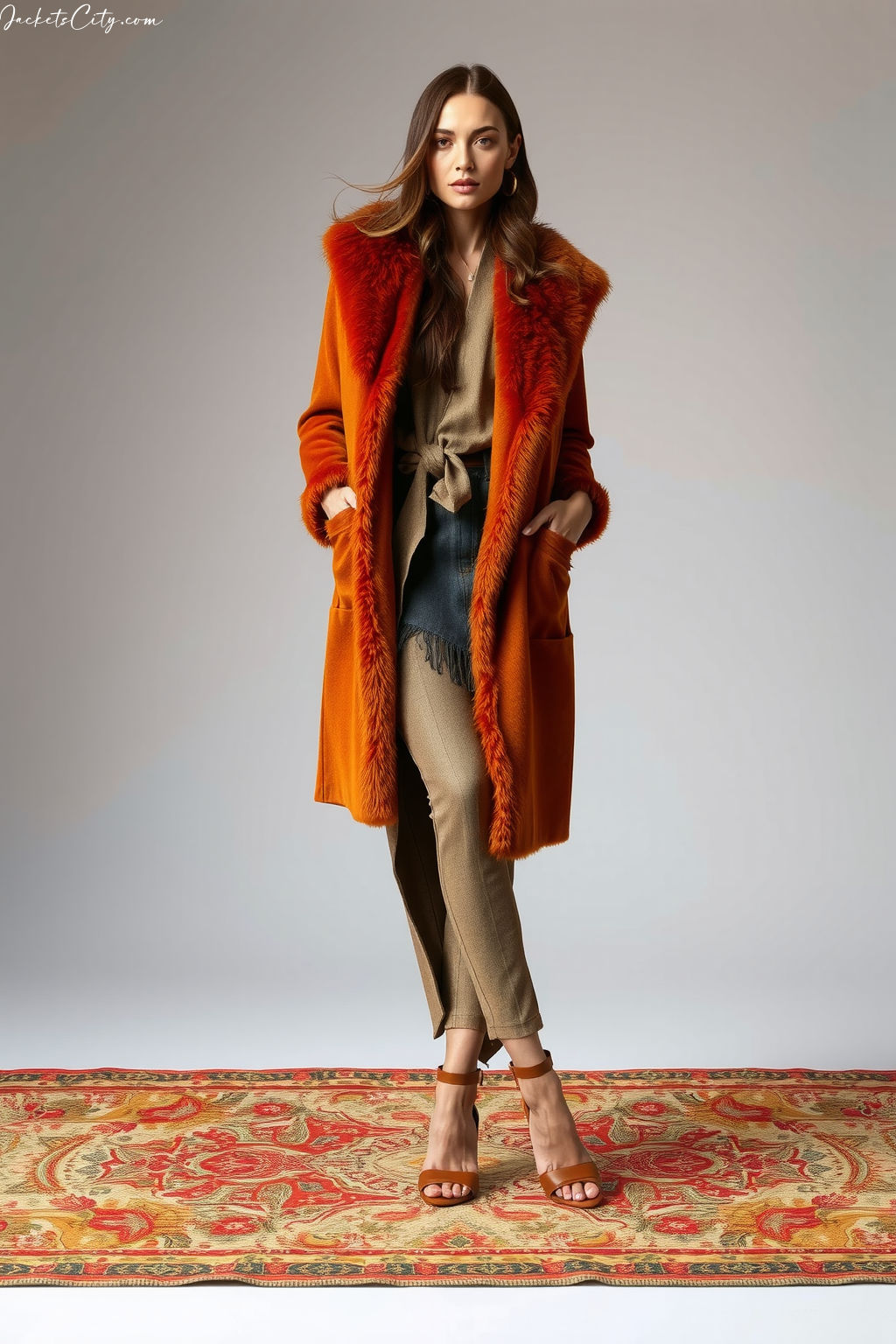 Rust Orange Long Fur Coat Earth Tones