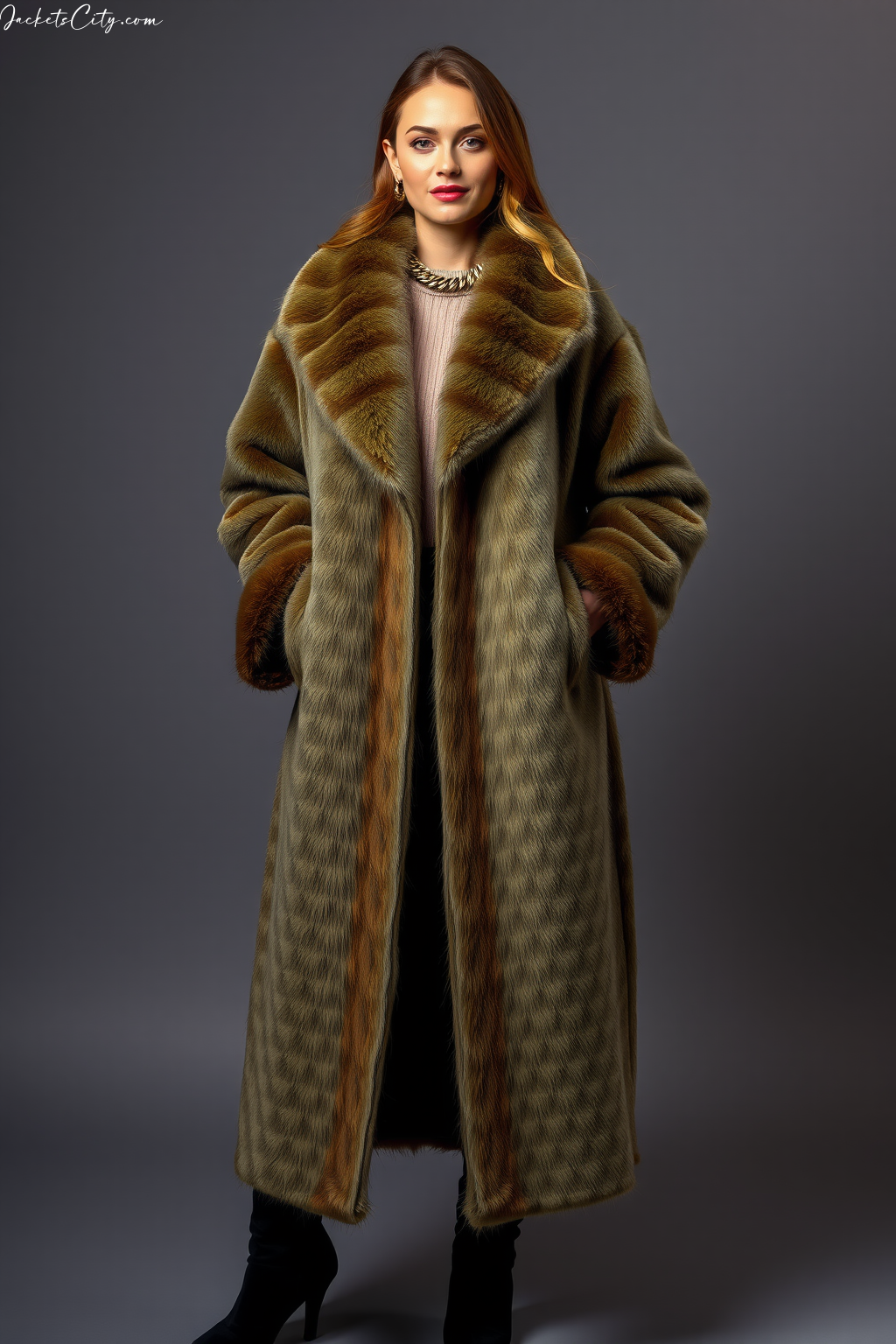 Sage Green Long Fur Coat Earth Tones