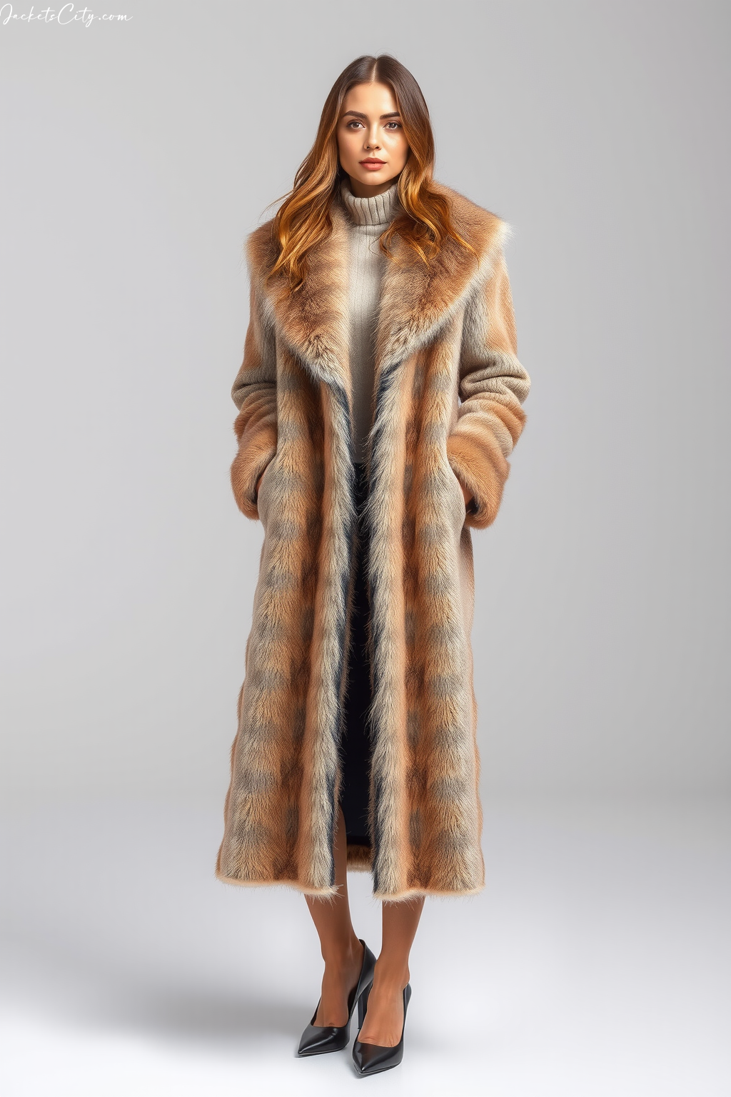 Taupe Long Fur Coat Neutral Layers