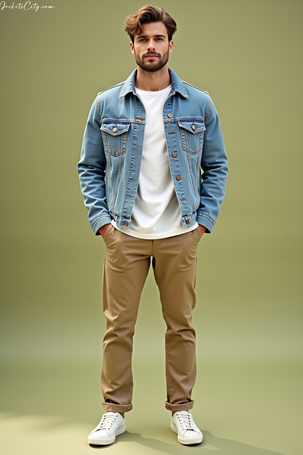 Baby Blue Denim Jacket White Henley