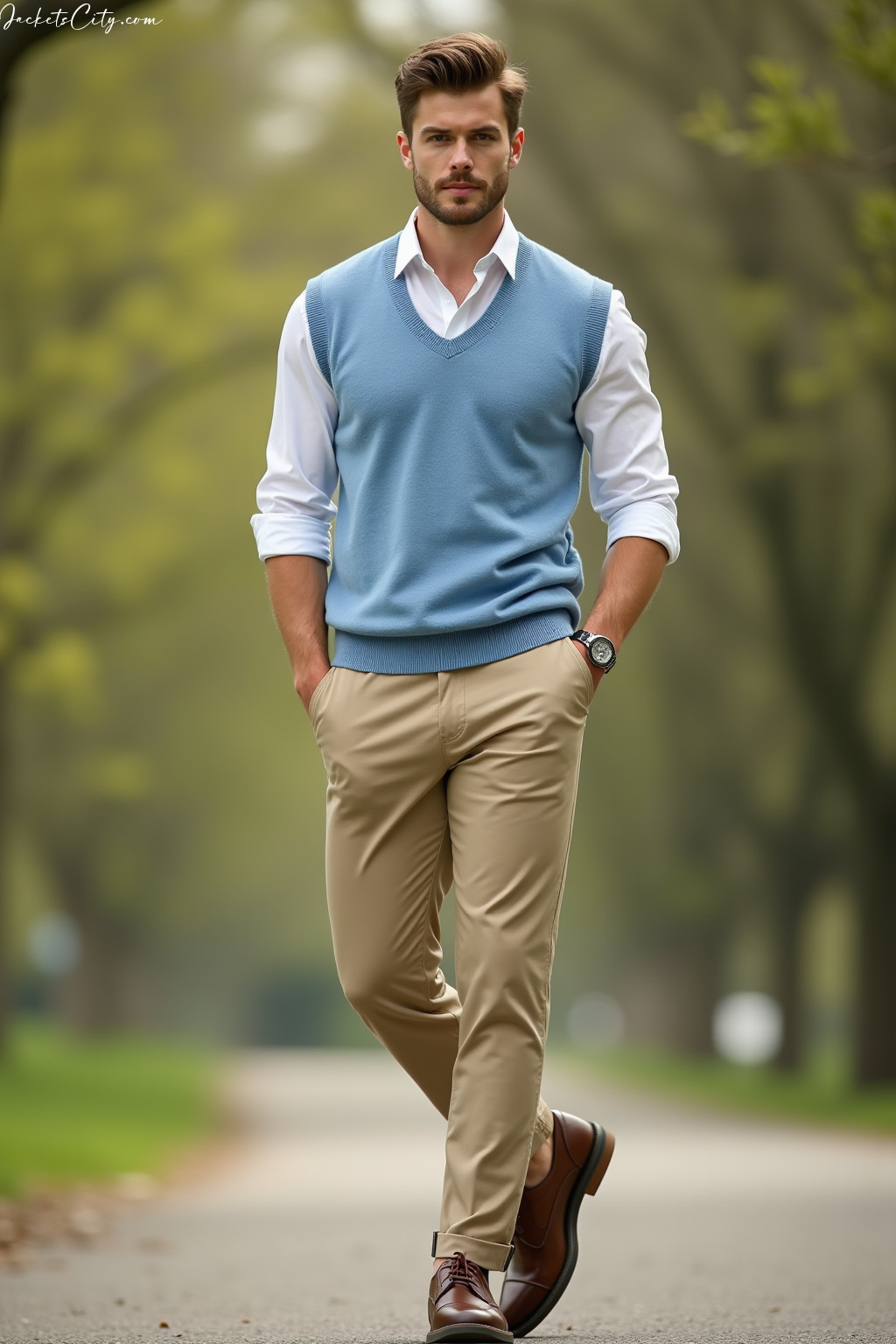 Baby Blue Sweater Vest White Shirt