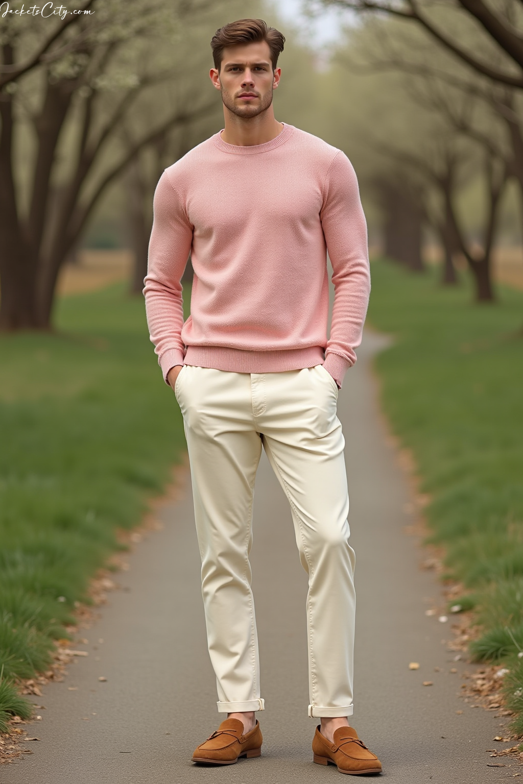 Baby Pink Sweater Cream Pants