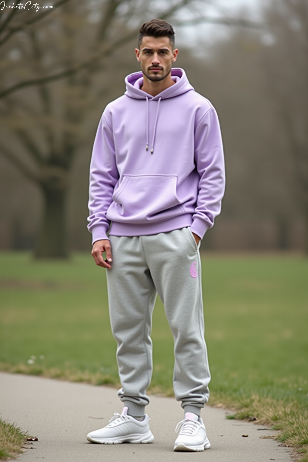 Lavender Hoodie Light Grey Sweatpants