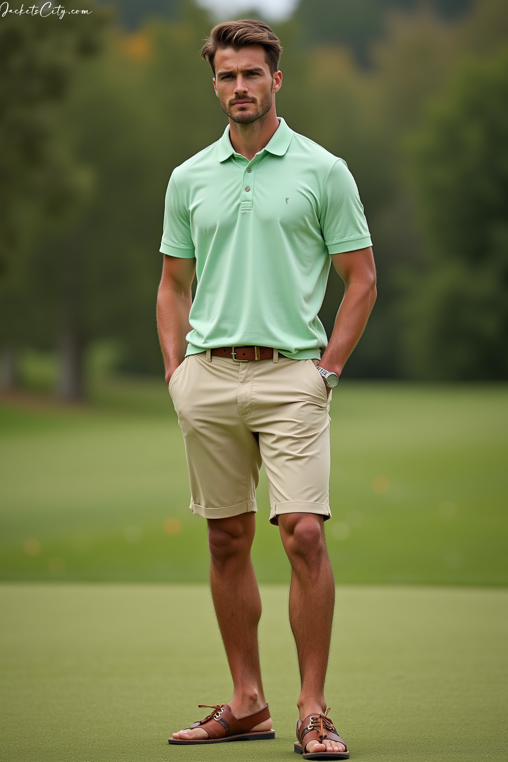 Light Green Polo Beige Shorts