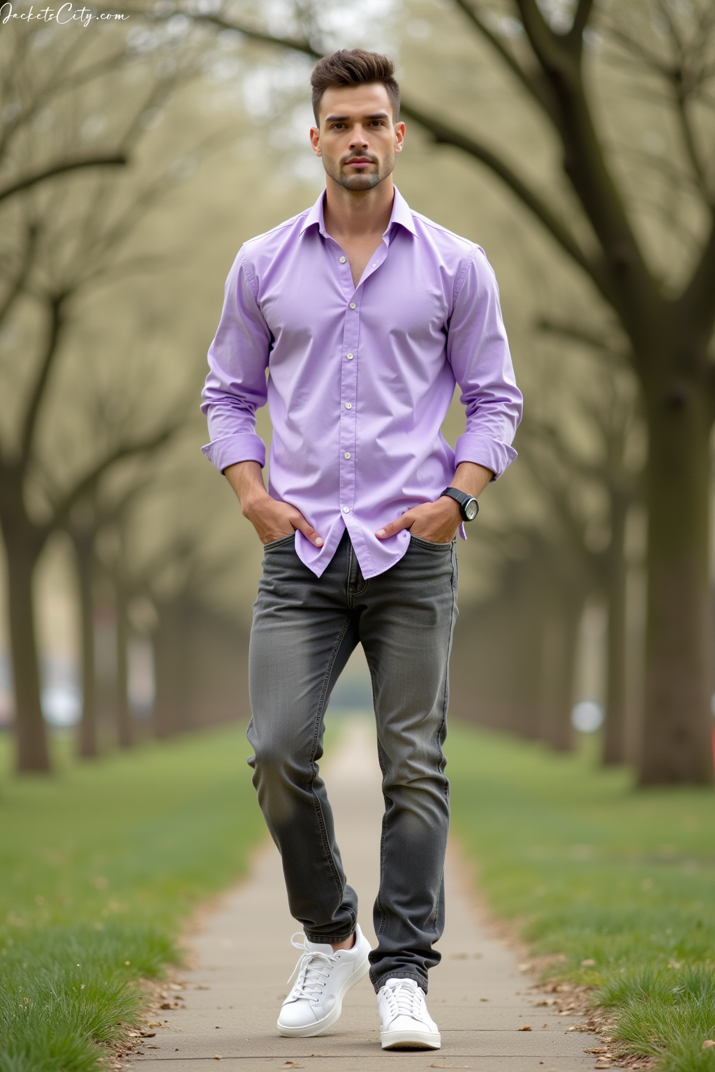 Lilac Button-Down Grey Jeans