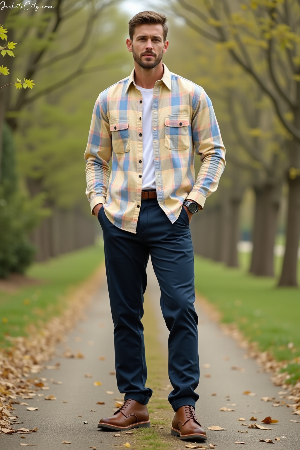 Pastel Plaid Shirt Navy Chinos