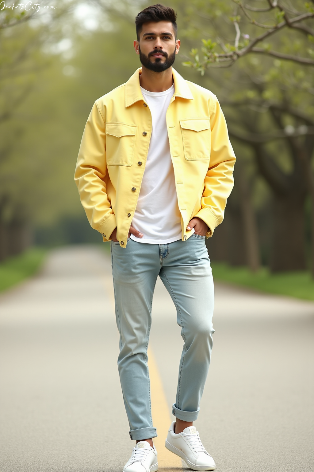 Pastel Yellow Jacket White Tee