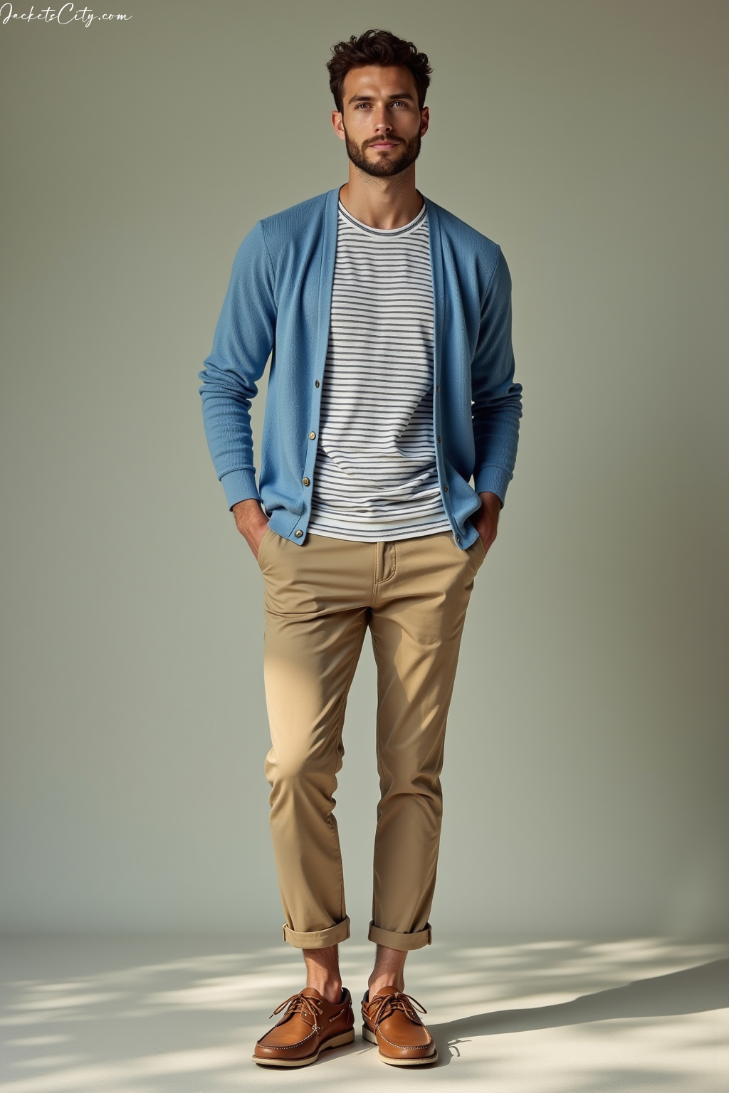 Sky Blue Cardigan Striped Tee