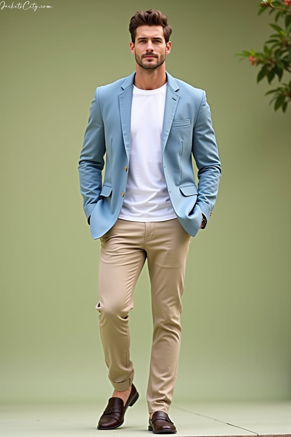 Sky Blue Linen Blazer White Tee