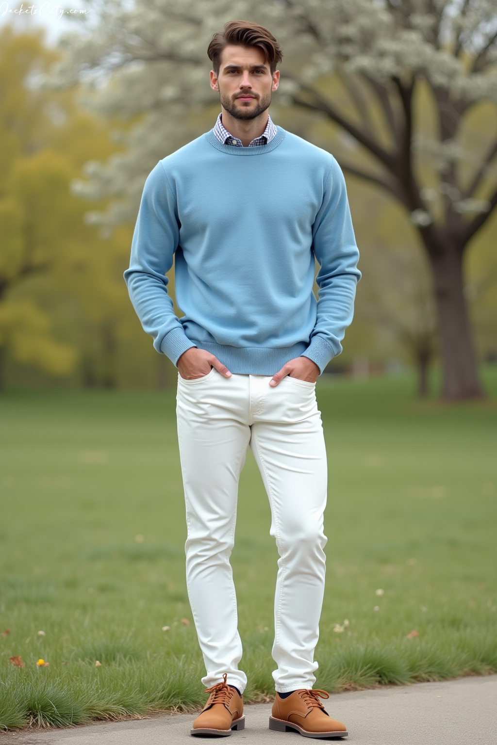 Sky Blue Sweater White Jeans