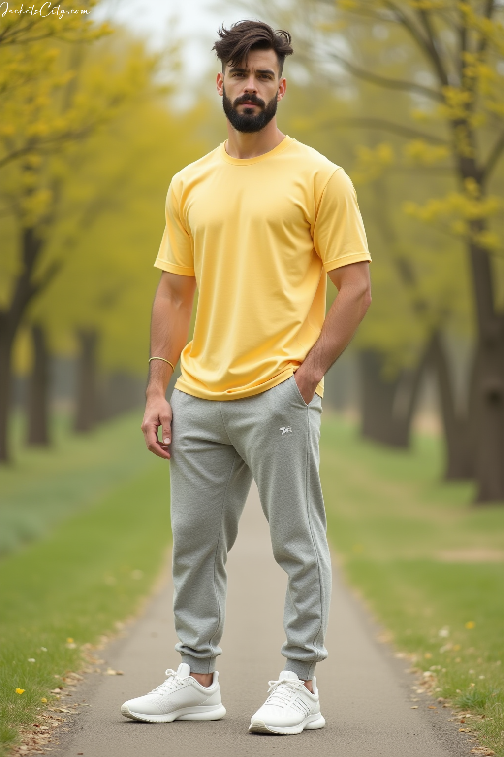Soft Yellow Tee Light Grey Joggers