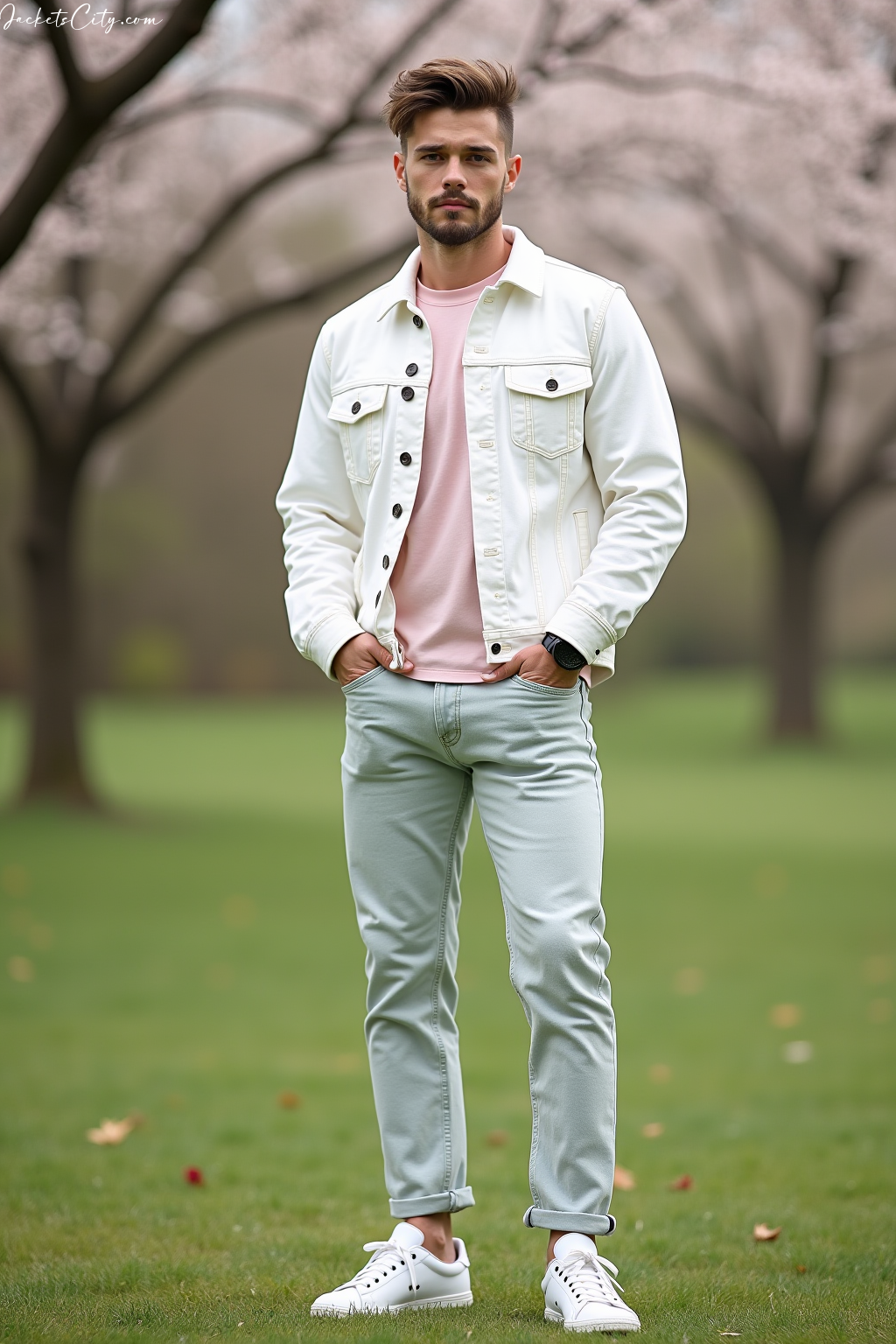 White Denim Jacket Pastel Tee