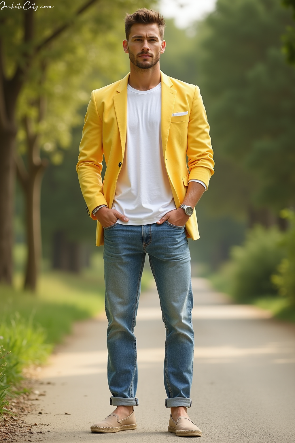 Yellow Linen Blazer White Tee