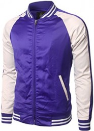 JOGAL Mens Zip Up Stain Contrast Colors Varsity Baseball Bomber Jacket